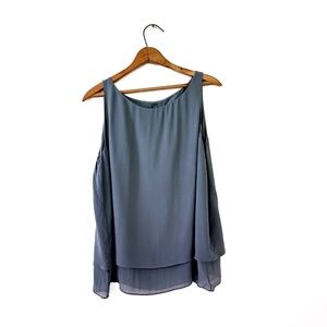 Eileen Fisher Silk Georgette Crepe Tank Top Blue Grey PL